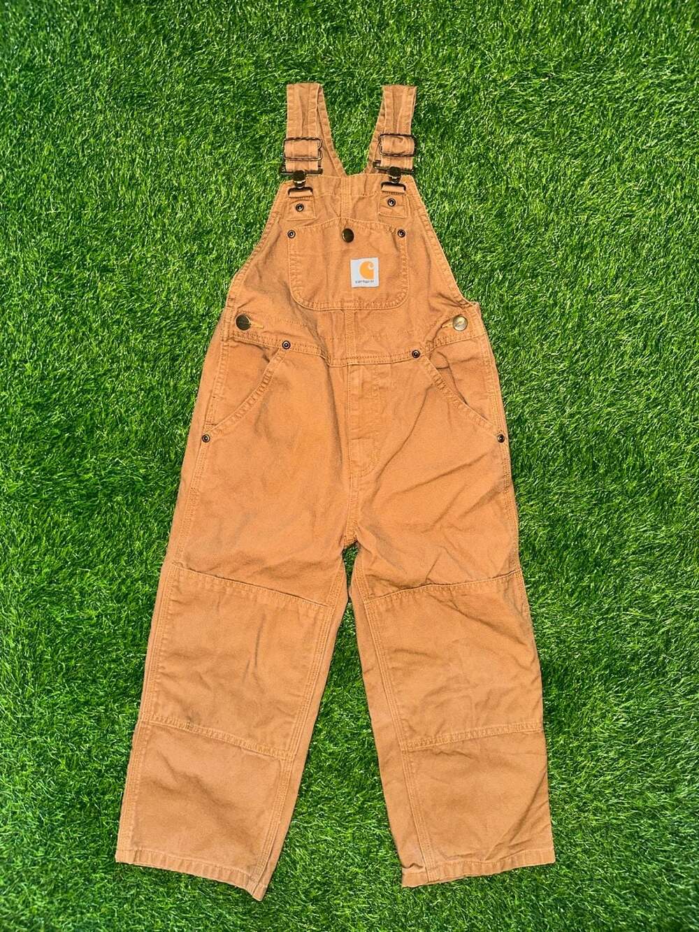 Carhartt Kid's Washed Duck Double Front Bib Overalls Brown Size 5